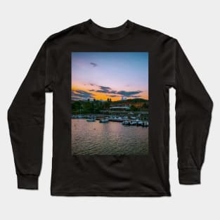 Summer Sunset Sky Seaport Boats Long Sleeve T-Shirt